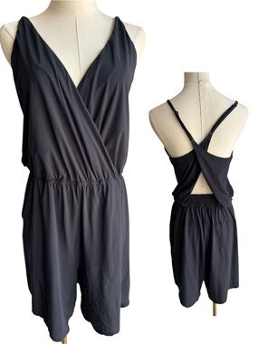 Lululemon Monday Best Romper Sz 8 Black Lightweight Shorts Halter Athletic
